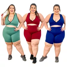 Kit 3 Conjuntos De Academia Plus Size Top Com Short Treino