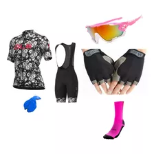 Kit Uniforme Feminino Ciclista Óculos Trilha Bike Mtb Speed