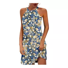 W Cutou De Verano Con Estampado Elegante, Sin Mangas, Cuello