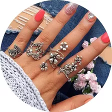 Set De 4 Anillos Flores Manicure Moda Vintage Set