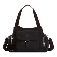 Cartera Shopper Kipling Felix Diseño Lisa Negra Con Correa De Hombro Negra Asas Color Negro