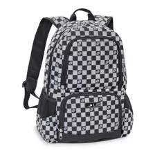 Mochila Escolar Com Bolsos Mo3114 Preta Quadriculada