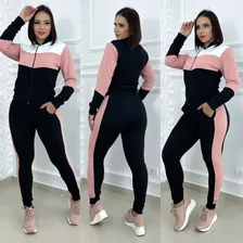 Conjunto Feminino Moletom Crepe Blusa Calça Top