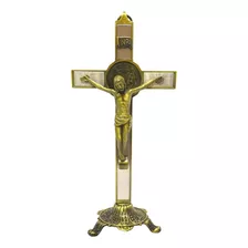 Cruz De Metal Crucifixo Mesa Parede Metal Dourada Linda 20cm Cor Ouro Envelhecido