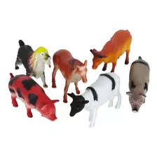 Brinquedo Kit 6 Animais Miniatura Coleção Fazenda Porco Boi 