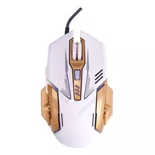 Mouse Gamer Branco E Dourado C/ Fio E Sensor Óptico