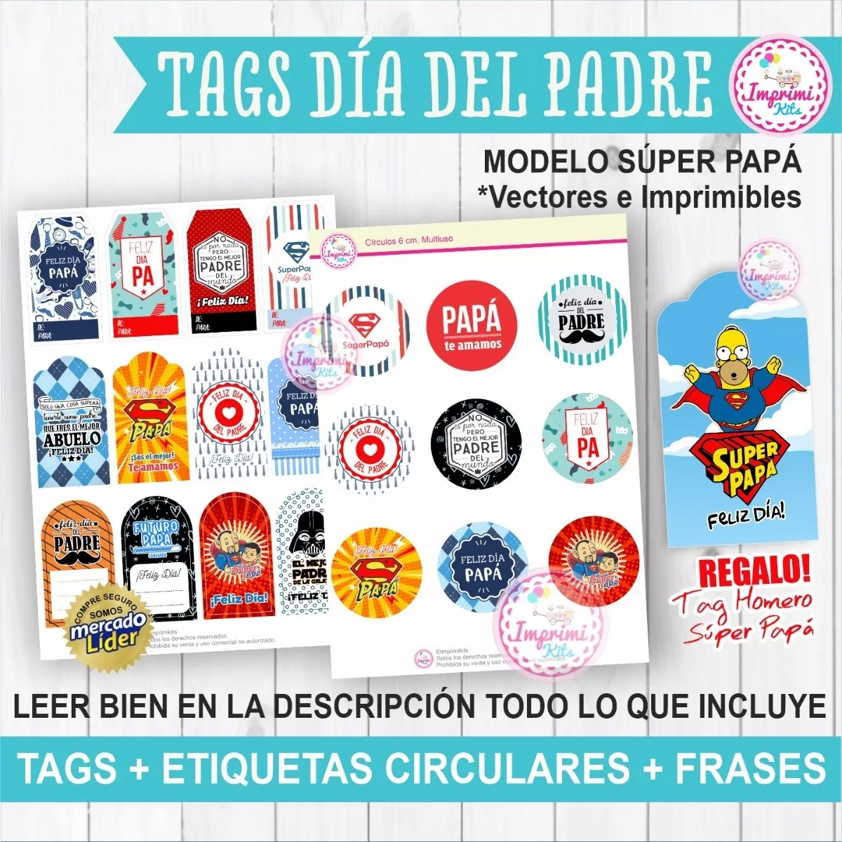 Kit Imprimible Tags Día Del Padre Etiquetas Frases Vector #3