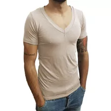 Camisa Slim Gola V Funda Masculina Manga Curta Viscose