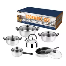 Juego Bateria De Cocina Cacerolas Y Sarten 12pzs Acero Inox