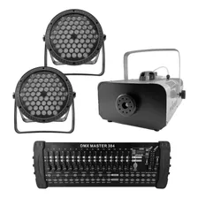 Kit 2 Par Led 3 Em 1 + Máq. De Fumaça 2000w + Mesa Dmx 384