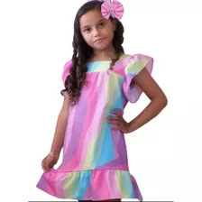 Vestido Infantil Festa Colorido Tiedye Unicórnio Cor +brinde