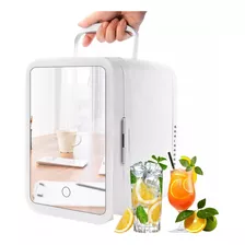 Mini Refrigerador Con Luz Led Y Espejo Portatil Blanco 4 L