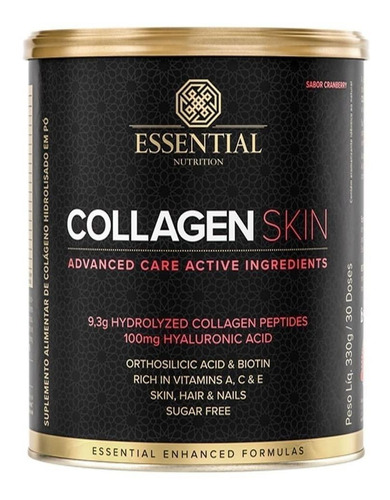 Suplemento Em  Pó Essential Nutrition  Collagen Skin Colágeno Sabor  Cranberry Em Lata De 330g