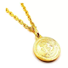 Cordão Cadeado Pingente Bitcoin Banhado Ouro 18k - 1.5mm