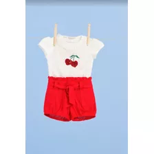 Conjunto Dde Body E Shorts Em Linho Cherrye Charm Petit 