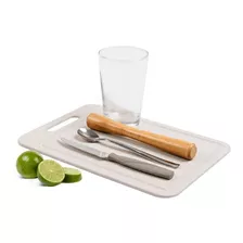 Kit Caipirinha 5 Peças Brinox Com Tábua P/ Corte 