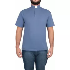 Camisa Para Padre - Polo Clerical Azul Aço Ref.: 220