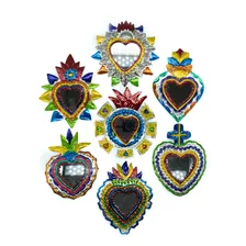 5 Corazones De Colores Con Espejo De Hojalata