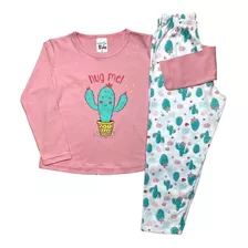 Kit 4 Pijamas Divertidos Menina Camiseta Manga Longa E Calça