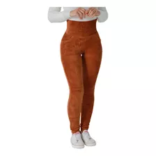 Calça Legging Feminina De Veludo Cotele Cós Alto Com Bolsos