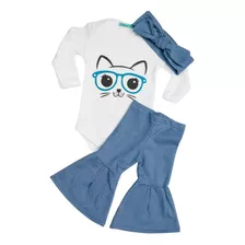 Conjunto Flare Ou Saruel Bebe Menina Body Gatinha Faixinha