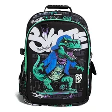 Mochila Chimola Infantil 18'' Espalda Color Negro Diseño De La Tela Dino