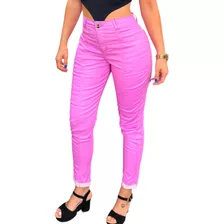 Calça Mom Jeans Sarja Colorida Solta Lycra Bolso Smart Cel.