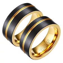 Alianças Tungstênio Preta Dourado Namoro Compromisso 8 Mm