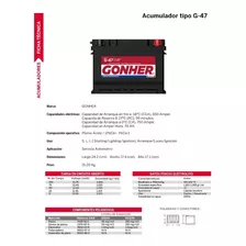 Batería Gonher (modelo G-47+der) 12 Volt / 115 Amper