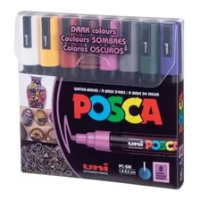 Set Marcadores Posca 5m 8 Colores Punta Media Oscuros