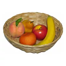 Frutera De Mimbre 26cm Decoracion Con 5 Frutas Muy Realistas