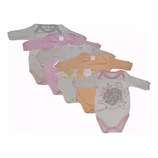 Kit 5 Body Manga Longa Estampados Menina Marca Bicho Molhado