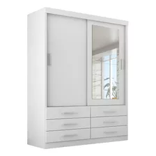 Guarda Roupa Solteiro Capri 2 Portas 6 Gav C/ Espelho Cor Branco