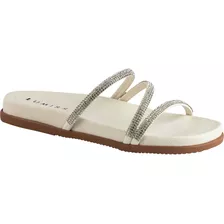 Sandália Papete Feminina Tiras Strass Confort Flat Brilho