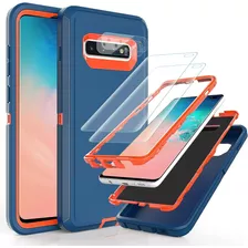 Funda Para Samsung Galaxy S10 Plus - Azul/naranja + Vidrios