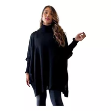 Blusa Feminina Tricot Poncho Kmono Manga Longa Gola Alta 