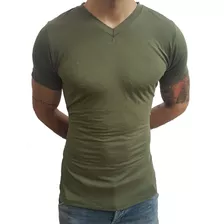 Camiseta Masculina Gola V Slim Top Elastano Manga Curta