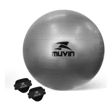 Bola Pilates 55 Cm Muvin - Até 300 Kg - Com Bomba + Luva Eva Cor Cinza