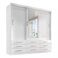 Guarda Roupa Casal Capri 3 Portas Correr 9 Gav C/ Espelho Cor Branco