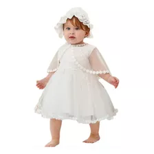 Vestido Batizado Mandrião Renda Bebê Touca + Manta Luxo