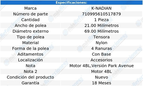 Polea Tensora 4 Ranuras Nylon K-nadian Electra V8 5.7l 79 Foto 3