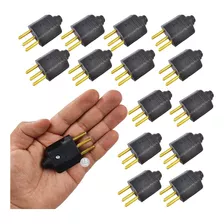 Kit 15 Plugues Macho Pino 10a 2p+t Para Extensão Preto