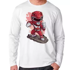 Camiseta Manga Longa Blusa Frio Power Ranger Red Samurai