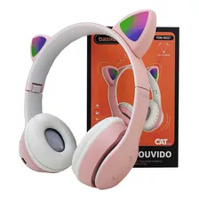 Fone De Ouvido Sem Fio Gatinho Led Bluetooth Infantil Gato Cor Rosa