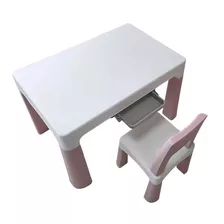 Mesa Infantil Com 1 Cadeira Plástico Rosa Com Gavetinha 