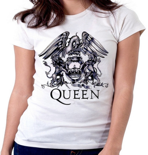 Blusa Camiseta Feminina Baby Look Queen Banda Rock Logo Blac