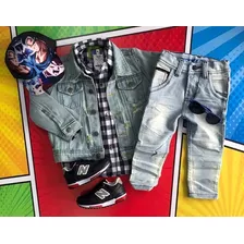 Conjunto De Pantalón Y Chaqueta En Jeans Y Camisa Para Niño 