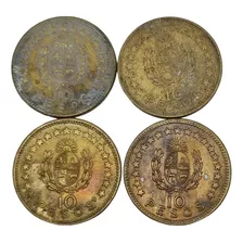 4 Moedas Antigas Do Uruguai De 10 Pesos Moeda Amarela