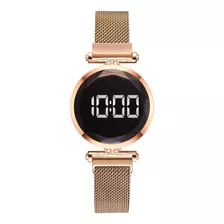 Relógio Feminino Digital Rosé Redondo Pulseira Magnética