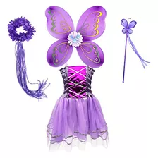 Danballto Vestido De Cumpleaños De Princesa Para Niña Disfraz De Fiesta Con Alas De Mariposa Halo Varita Mágica Tutú